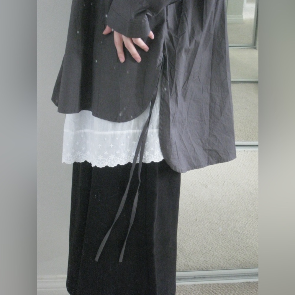 [SOLD] Unique Korean Grey Unbalanced Button Up Shirt with Ribbons
